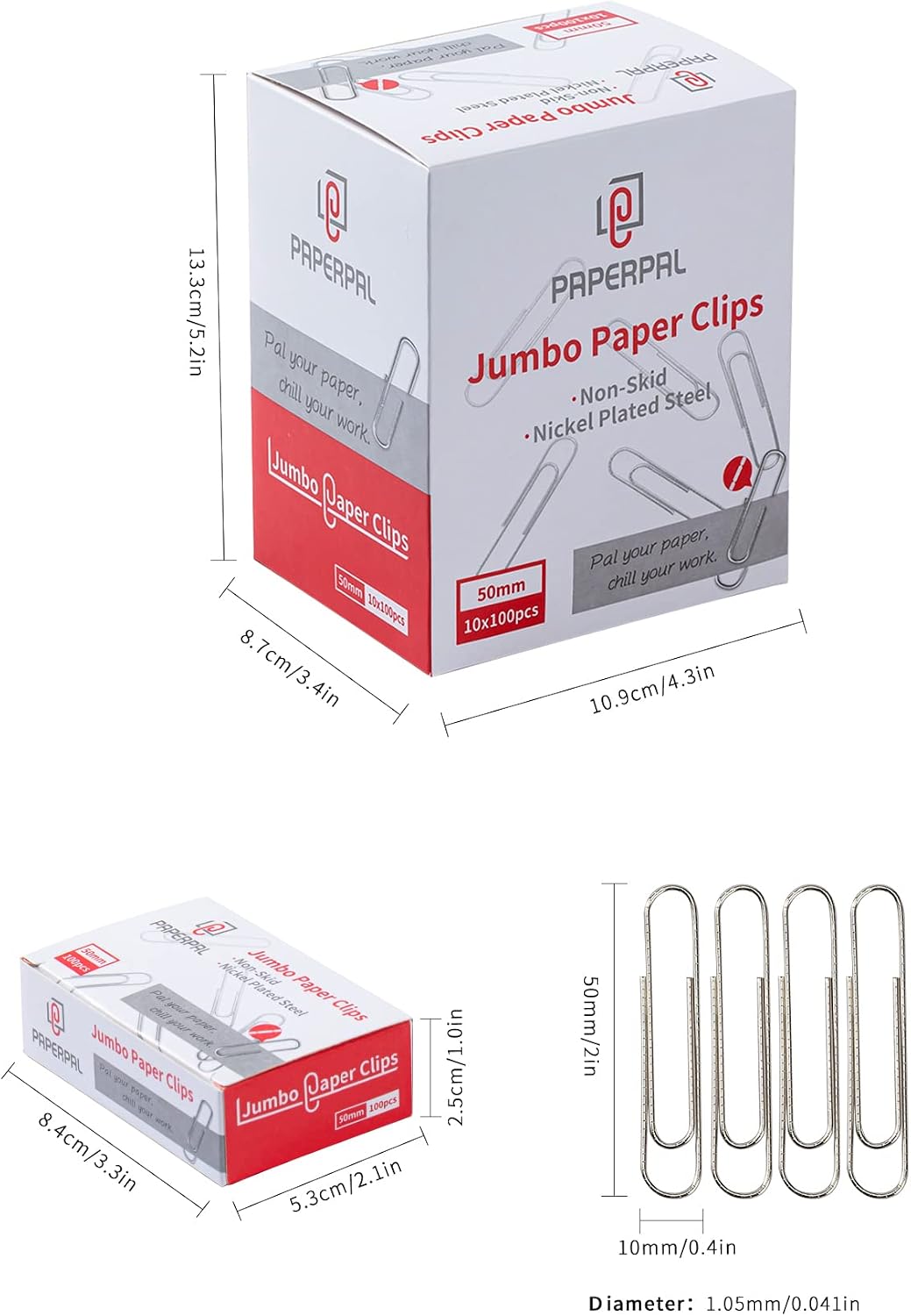 PAPERPAL Paperclips for Office School & Personal Use, #1 Nonskid Paper Clip (1-2/7"), 600 Medium Paper Clips (6 Boxes of 100 Each), Silver