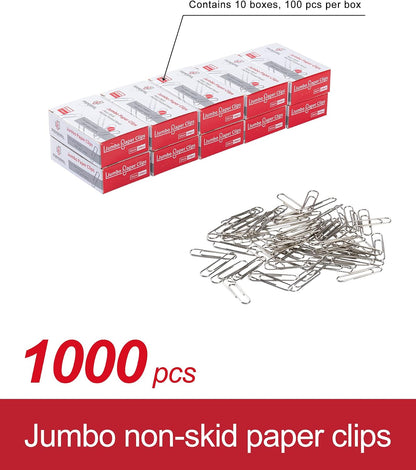 PAPERPAL Paperclips for Office School & Personal Use, #1 Nonskid Paper Clip (1-2/7"), 600 Medium Paper Clips (6 Boxes of 100 Each), Silver