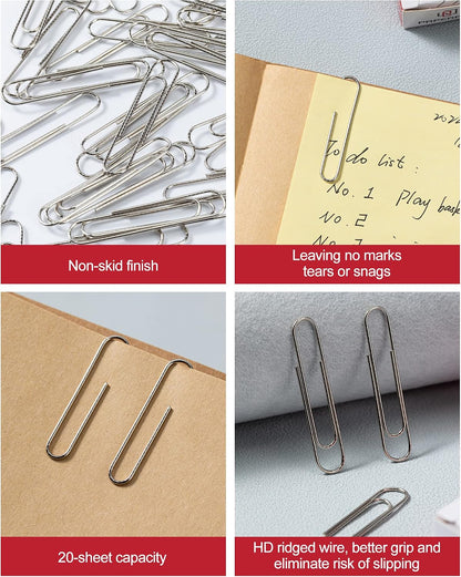PAPERPAL Paperclips for Office School & Personal Use, #1 Nonskid Paper Clip (1-2/7"), 600 Medium Paper Clips (6 Boxes of 100 Each), Silver
