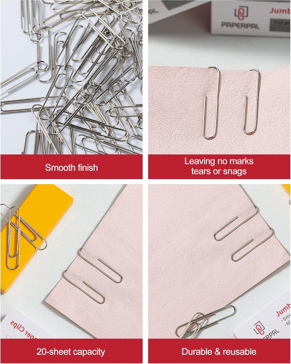 PAPERPAL Paperclips for Office School & Personal Use, #1 Nonskid Paper Clip (1-2/7"), 600 Medium Paper Clips (6 Boxes of 100 Each), Silver