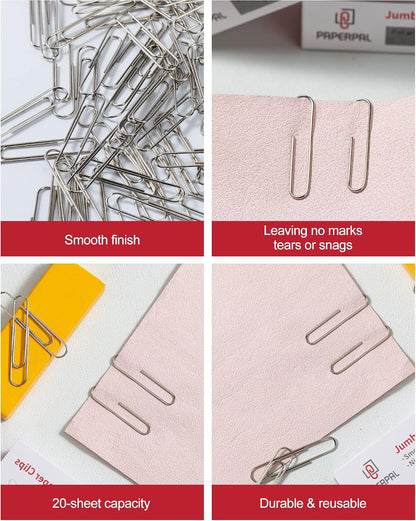 PAPERPAL Paperclips for Office School & Personal Use, #1 Nonskid Paper Clip (1-2/7"), 600 Medium Paper Clips (6 Boxes of 100 Each), Silver