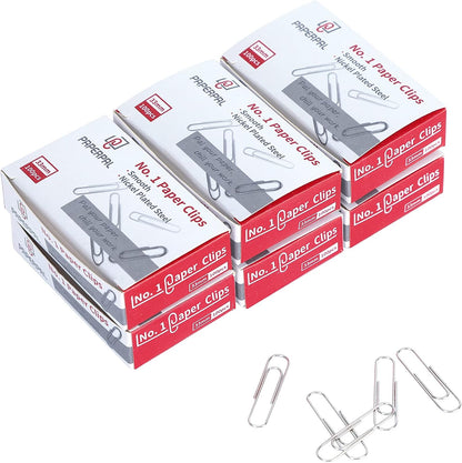 PAPERPAL Paperclips for Office School & Personal Use, #1 Nonskid Paper Clip (1-2/7"), 600 Medium Paper Clips (6 Boxes of 100 Each), Silver