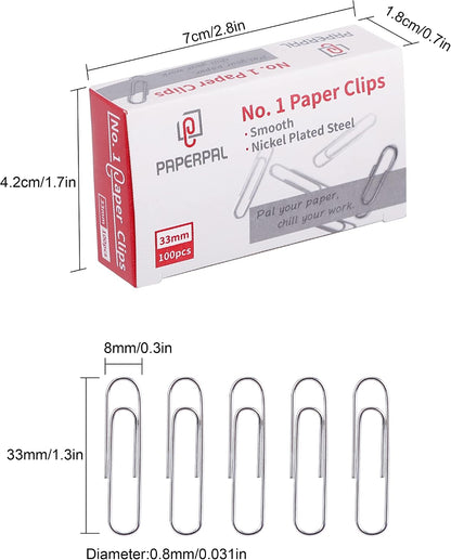 PAPERPAL Paperclips for Office School & Personal Use, #1 Nonskid Paper Clip (1-2/7"), 600 Medium Paper Clips (6 Boxes of 100 Each), Silver