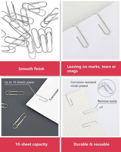 PAPERPAL Paperclips for Office School & Personal Use, #1 Nonskid Paper Clip (1-2/7"), 600 Medium Paper Clips (6 Boxes of 100 Each), Silver