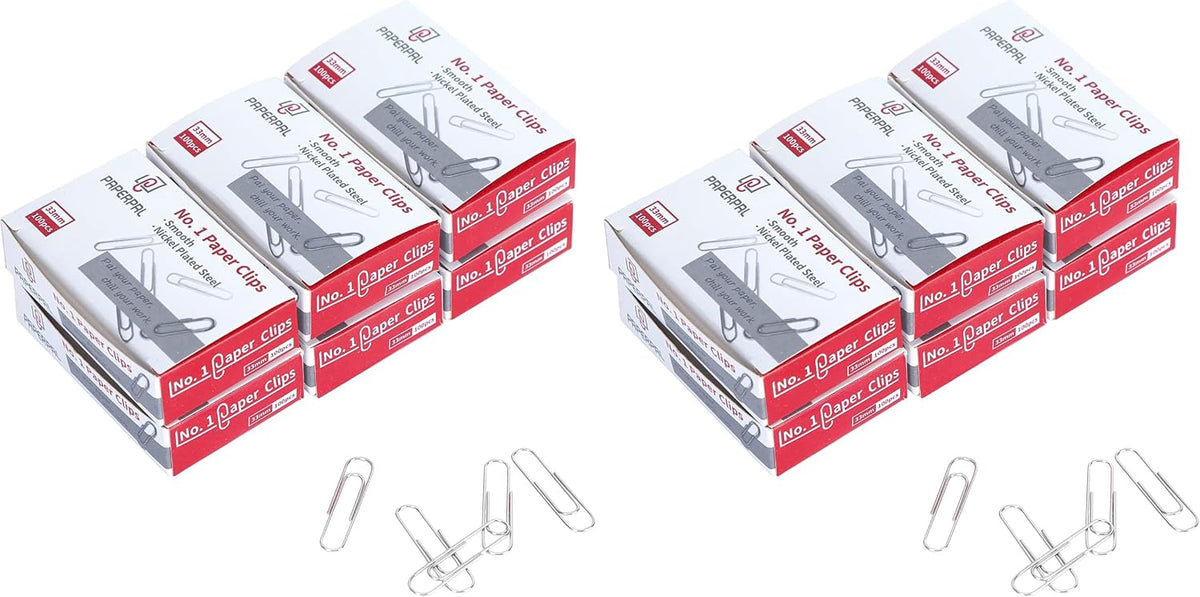 PAPERPAL Paperclips for Office School & Personal Use, #1 Nonskid Paper Clip (1-2/7"), 600 Medium Paper Clips (6 Boxes of 100 Each), Silver