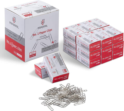 PAPERPAL Paperclips for Office School & Personal Use, #1 Nonskid Paper Clip (1-2/7"), 600 Medium Paper Clips (6 Boxes of 100 Each), Silver