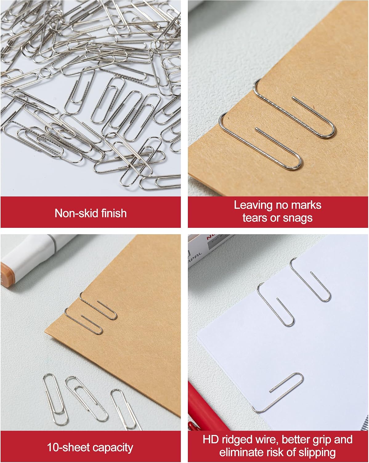 PAPERPAL Paperclips for Office School & Personal Use, #1 Nonskid Paper Clip (1-2/7"), 600 Medium Paper Clips (6 Boxes of 100 Each), Silver