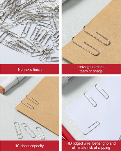 PAPERPAL Paperclips for Office School & Personal Use, #1 Nonskid Paper Clip (1-2/7"), 600 Medium Paper Clips (6 Boxes of 100 Each), Silver