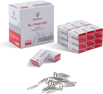 PAPERPAL Paperclips for Office School & Personal Use, #1 Nonskid Paper Clip (1-2/7"), 600 Medium Paper Clips (6 Boxes of 100 Each), Silver