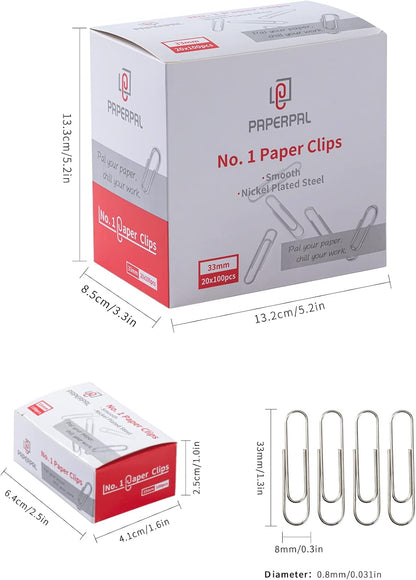 PAPERPAL Paperclips for Office School & Personal Use, #1 Nonskid Paper Clip (1-2/7"), 600 Medium Paper Clips (6 Boxes of 100 Each), Silver