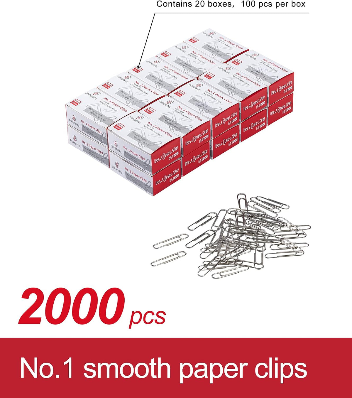 PAPERPAL Paperclips for Office School & Personal Use, #1 Nonskid Paper Clip (1-2/7"), 600 Medium Paper Clips (6 Boxes of 100 Each), Silver