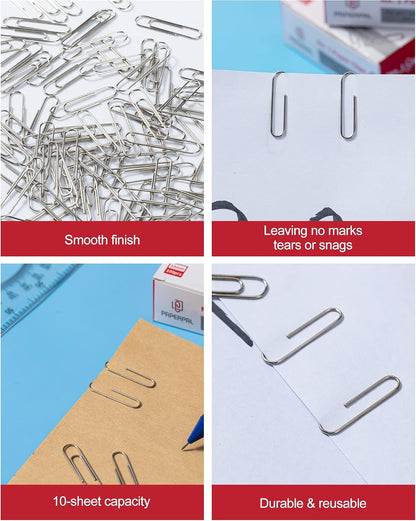 PAPERPAL Paperclips for Office School & Personal Use, #1 Nonskid Paper Clip (1-2/7"), 600 Medium Paper Clips (6 Boxes of 100 Each), Silver
