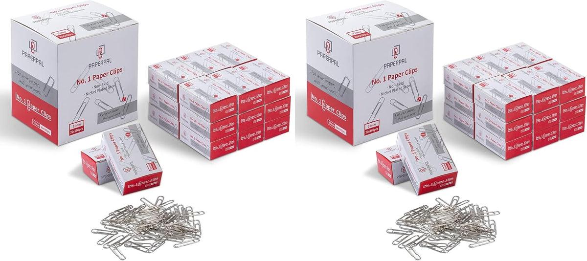PAPERPAL Paperclips for Office School & Personal Use, #1 Nonskid Paper Clip (1-2/7"), 600 Medium Paper Clips (6 Boxes of 100 Each), Silver