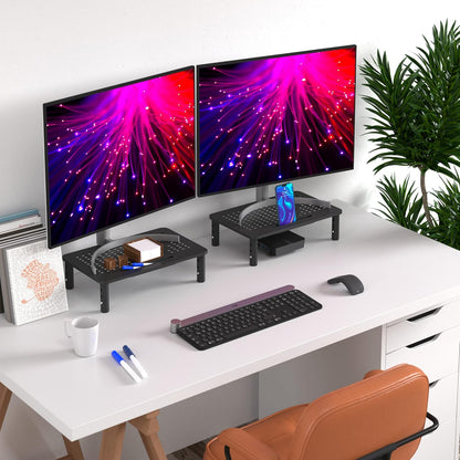 Back Saver Monitor Stand for Desk - 2 Pack Monitor Riser - Anti-Skid HD Hexagonal Steel Computer Stand - Free Cable Ties - Mesh Metal Computer Item Stand - Printer & iMac