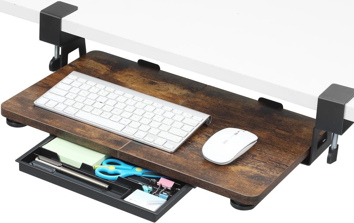 Small Keyboard Tray Under Desk with C-Clamp, 19.7x11.81", Walnut
