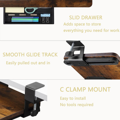Small Keyboard Tray Under Desk with C-Clamp, 19.7x11.81", Walnut