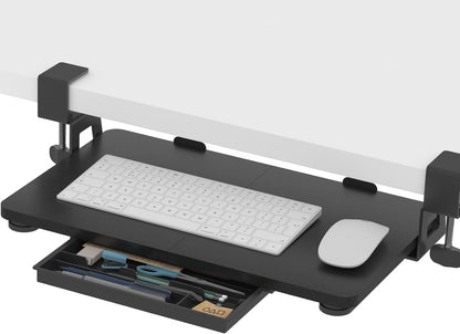 Small Keyboard Tray Under Desk with C-Clamp, 19.7x11.81", Walnut