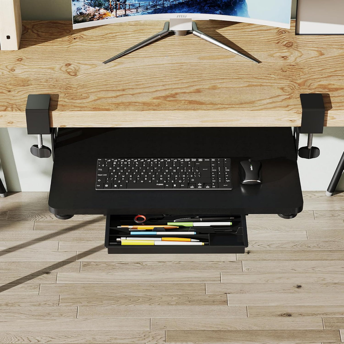 Small Keyboard Tray Under Desk with C-Clamp, 19.7x11.81", Walnut