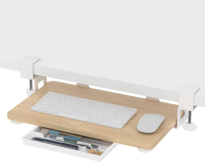 Small Keyboard Tray Under Desk with C-Clamp, 19.7x11.81", Walnut