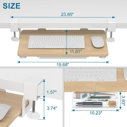 Small Keyboard Tray Under Desk with C-Clamp, 19.7x11.81", Walnut