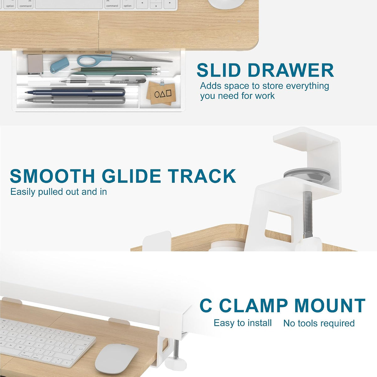 Small Keyboard Tray Under Desk with C-Clamp, 19.7x11.81", Walnut
