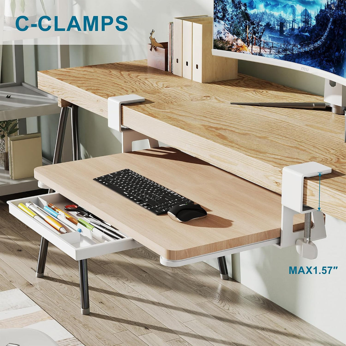 Small Keyboard Tray Under Desk with C-Clamp, 19.7x11.81", Walnut