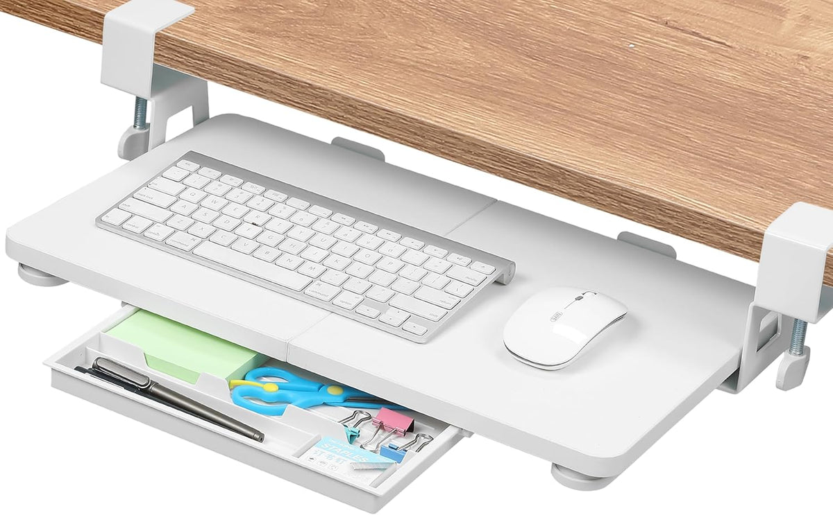 Small Keyboard Tray Under Desk with C-Clamp, 19.7x11.81", Walnut