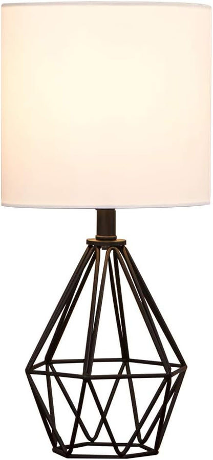 Gold Modern Hollow Out Base Bedroom Small Table Lamp,Bedside Nightstand Lamp with Geometric Metal Base White Fabric Shade,Cute Desk Lamp for Kids Living Room