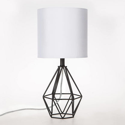 Gold Modern Hollow Out Base Bedroom Small Table Lamp,Bedside Nightstand Lamp with Geometric Metal Base White Fabric Shade,Cute Desk Lamp for Kids Living Room