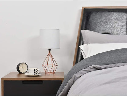 Gold Modern Hollow Out Base Bedroom Small Table Lamp,Bedside Nightstand Lamp with Geometric Metal Base White Fabric Shade,Cute Desk Lamp for Kids Living Room