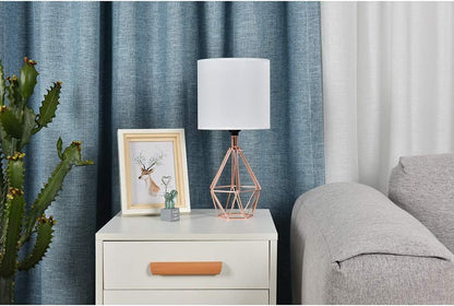 Gold Modern Hollow Out Base Bedroom Small Table Lamp,Bedside Nightstand Lamp with Geometric Metal Base White Fabric Shade,Cute Desk Lamp for Kids Living Room