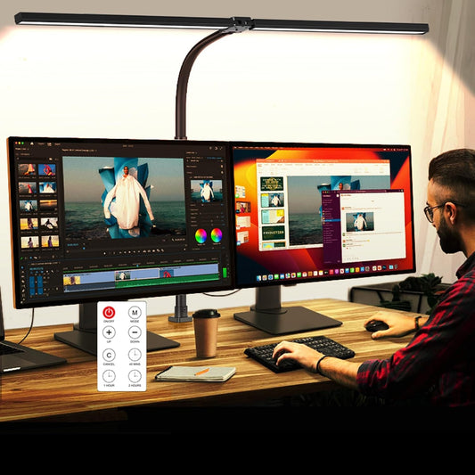 LED Desk Lamp with Clamp, Dual Head Monitor Light, Remote