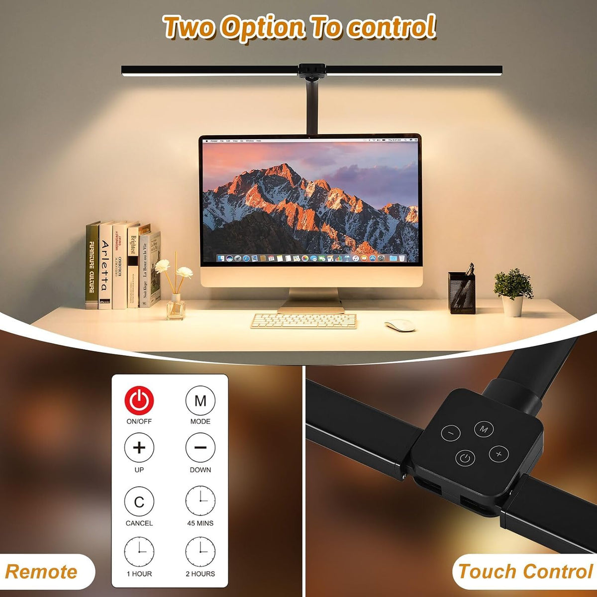 LED Desk Lamp with Clamp, Dual Head Monitor Light, Remote