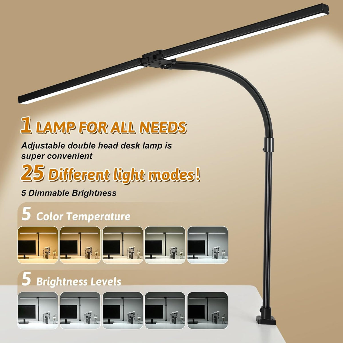 LED Desk Lamp with Clamp, Dual Head Monitor Light, Remote