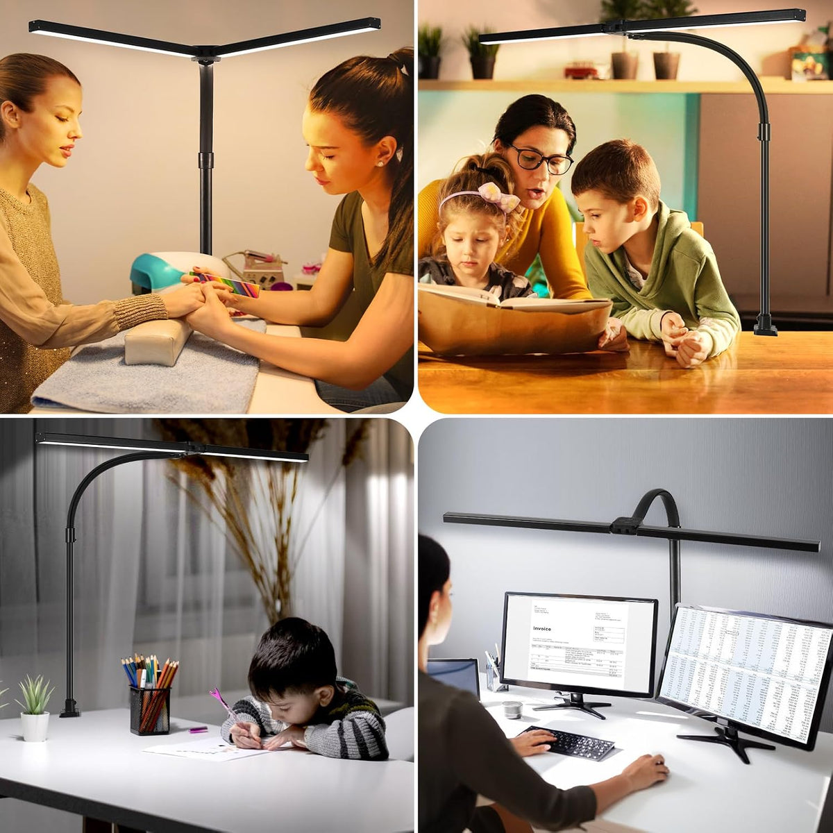 LED Desk Lamp with Clamp, Dual Head Monitor Light, Remote