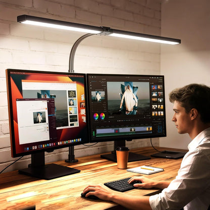 LED Desk Lamp with Clamp, Dual Head Monitor Light, Remote