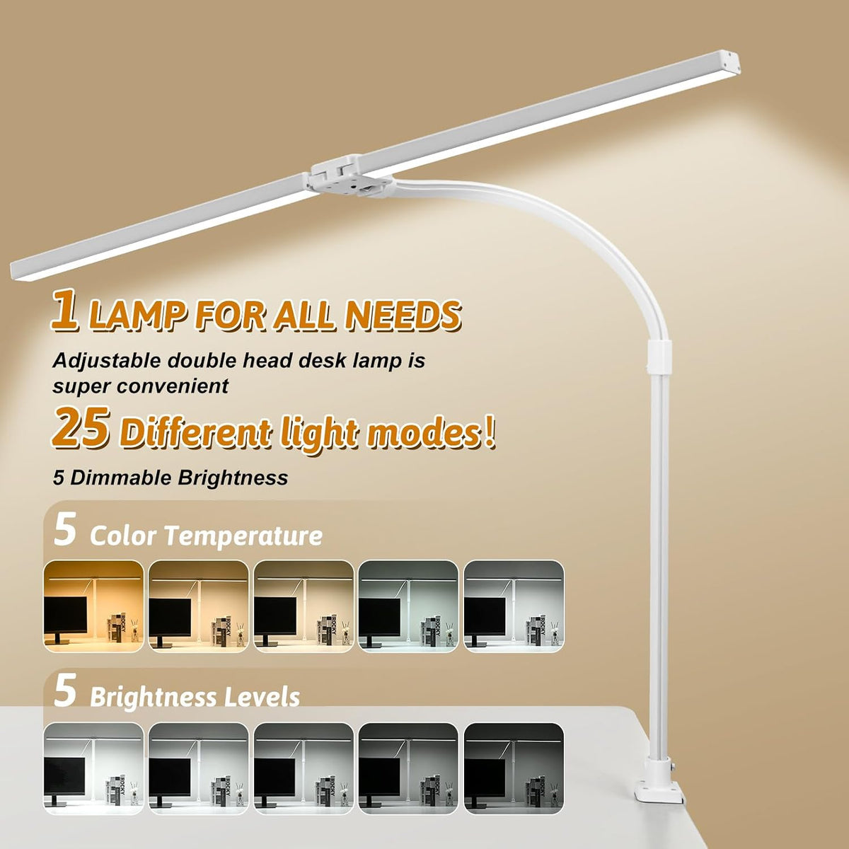 LED Desk Lamp with Clamp, Dual Head Monitor Light, Remote
