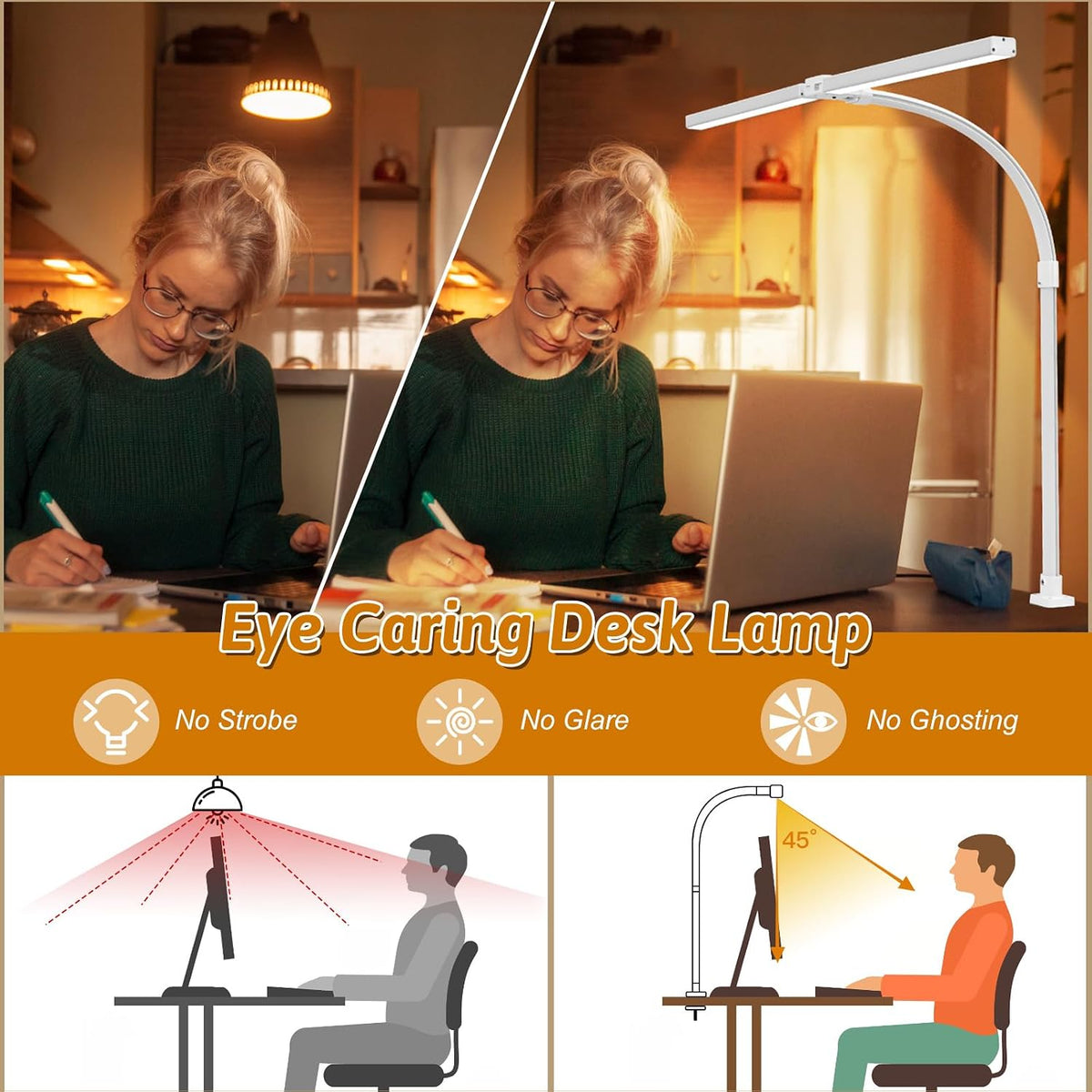 LED Desk Lamp with Clamp, Dual Head Monitor Light, Remote
