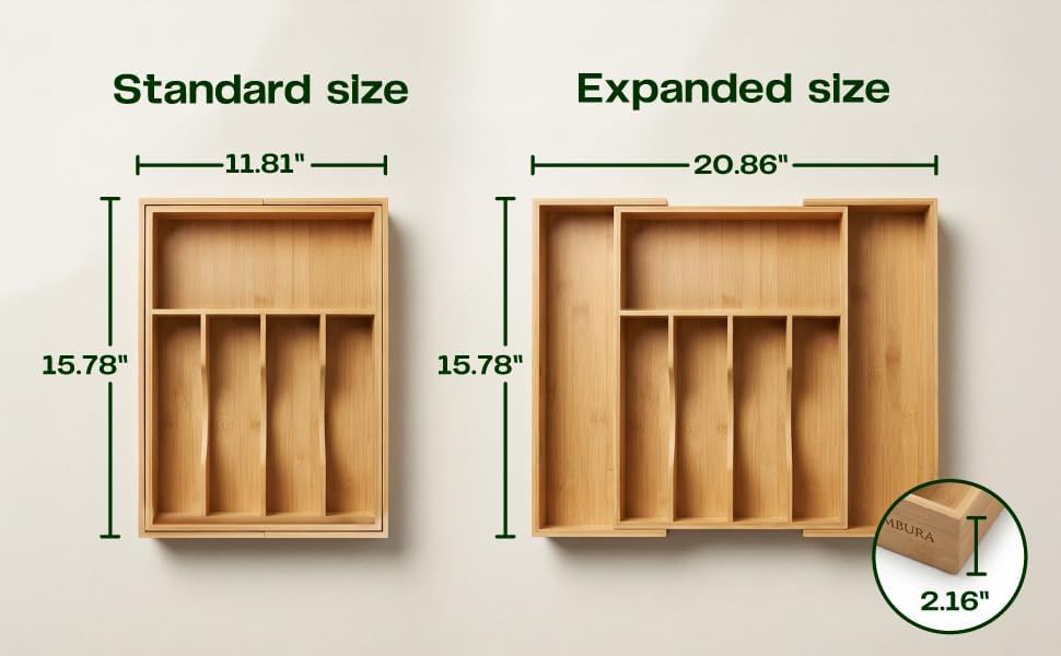 Expandable Bamboo Silverware Drawer Organizer, Utensil Holder Tray