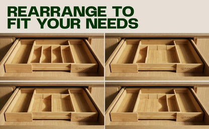 Expandable Bamboo Silverware Drawer Organizer, Utensil Holder Tray