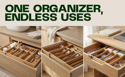 Expandable Bamboo Silverware Drawer Organizer, Utensil Holder Tray