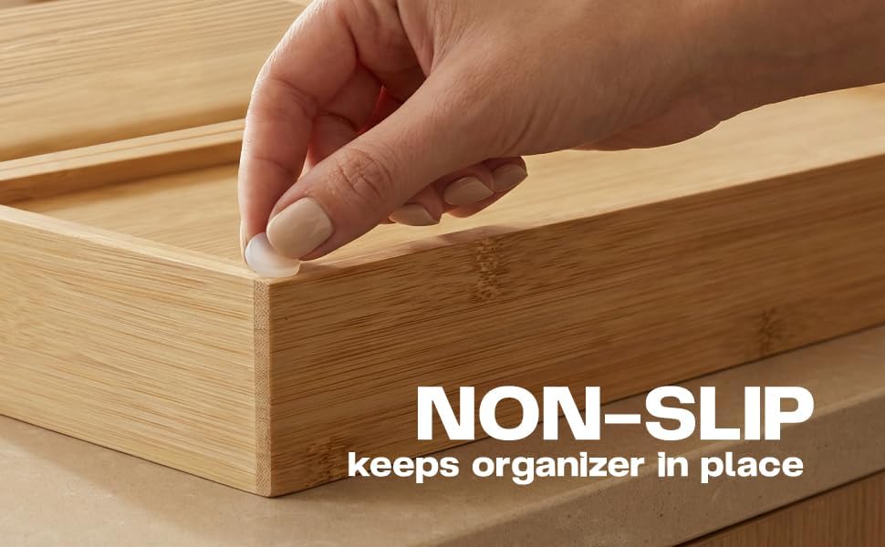 Expandable Bamboo Silverware Drawer Organizer, Utensil Holder Tray