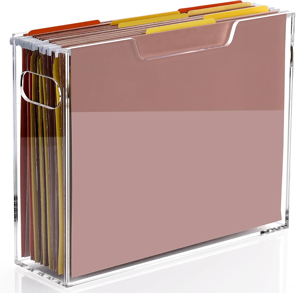 Acrylic File Organizer Box Letter Size Hanging File Organizer, Clear Portable File Folder Box with Handle, Filing Crate Bin Holder for Desk, Office, Home, School - 1 Pack