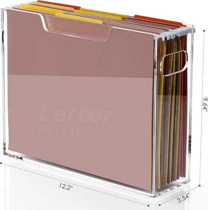 Acrylic File Organizer Box Letter Size Hanging File Organizer, Clear Portable File Folder Box with Handle, Filing Crate Bin Holder for Desk, Office, Home, School - 1 Pack