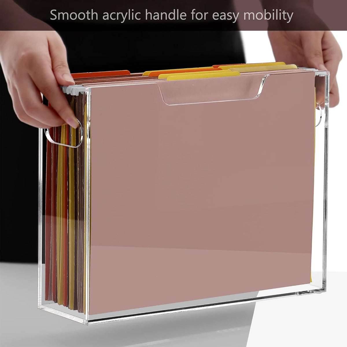 Acrylic File Organizer Box Letter Size Hanging File Organizer, Clear Portable File Folder Box with Handle, Filing Crate Bin Holder for Desk, Office, Home, School - 1 Pack