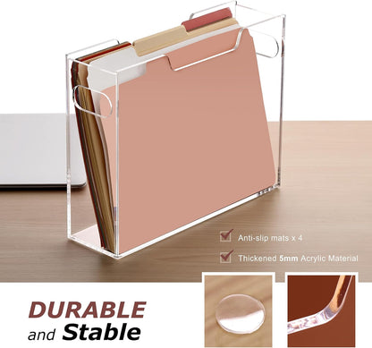 Acrylic File Organizer Box Letter Size Hanging File Organizer, Clear Portable File Folder Box with Handle, Filing Crate Bin Holder for Desk, Office, Home, School - 1 Pack