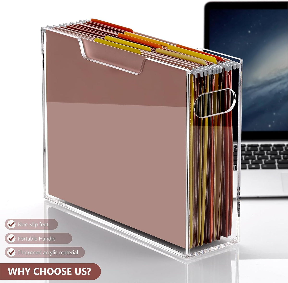 Acrylic File Organizer Box Letter Size Hanging File Organizer, Clear Portable File Folder Box with Handle, Filing Crate Bin Holder for Desk, Office, Home, School - 1 Pack