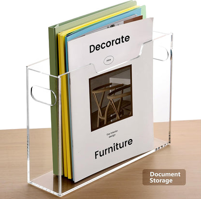 Acrylic File Organizer Box Letter Size Hanging File Organizer, Clear Portable File Folder Box with Handle, Filing Crate Bin Holder for Desk, Office, Home, School - 1 Pack