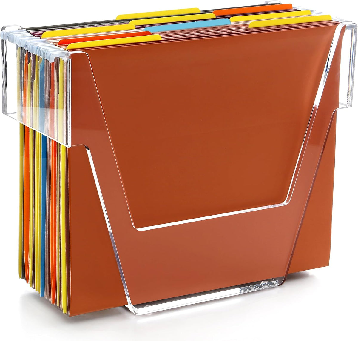 Acrylic File Organizer Box Letter Size Hanging File Organizer, Clear Portable File Folder Box with Handle, Filing Crate Bin Holder for Desk, Office, Home, School - 1 Pack