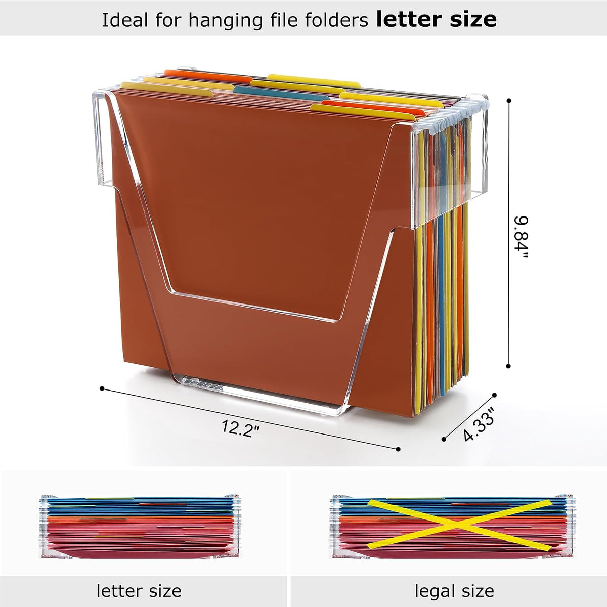 Acrylic File Organizer Box Letter Size Hanging File Organizer, Clear Portable File Folder Box with Handle, Filing Crate Bin Holder for Desk, Office, Home, School - 1 Pack